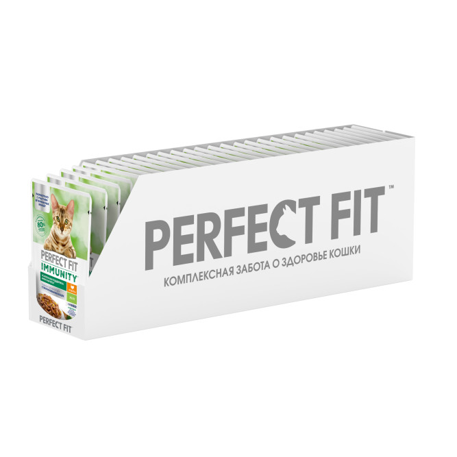 Perfect Fit Immunity влажный корм для поддержания иммунитета кошек, с индейкой и спирулиной в желе, в паучах - 75 г х 28 шт
