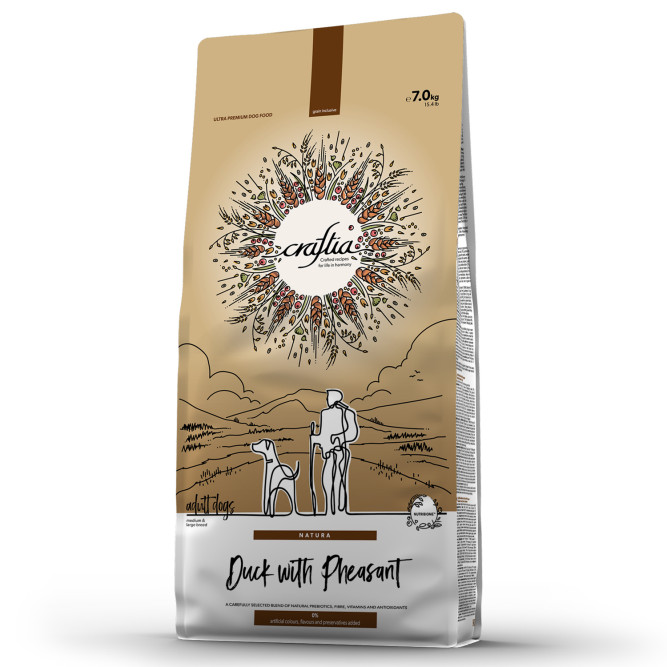 Craftia Natura сухой корм для взрослых собак средних и крупных пород с уткой и фазаном - 7 кг