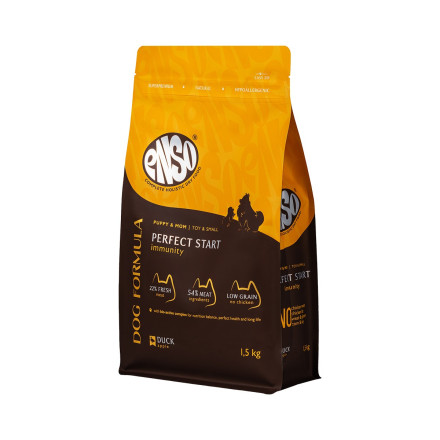 ENSO Dog Formula Perfect Start сухой корм для щенков от 1 месяца, беременных и кормящих собак мелких и миниатюрных пород со свежей уткой и добавлением яблока - 1,5 кг
