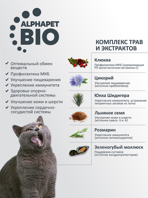 AlphaPet Superpremium сухой корм для пожилых кошек от 7 лет с кроликом и уткой - 1,5 кг
