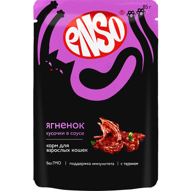 ENSO влажный корм для взрослых кошек, кусочки в соусе с ягненком, в паучах - 85 г х 24 шт