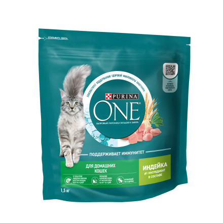 Purina ONE сухой корм для кошек при домашнем образе жизни с индейкой и цельными злаками - 1,5 кг
