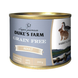 Duke's Farm Grain free влажный корм для взрослых собак паштет с кроликом, уткой, клюквой и шпинатом, в консервах - 200 г х 24 шт