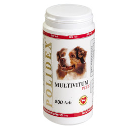 Polidex Multivitum Plus кормовая добавка для собак, витамины и минералы - 500 табл.