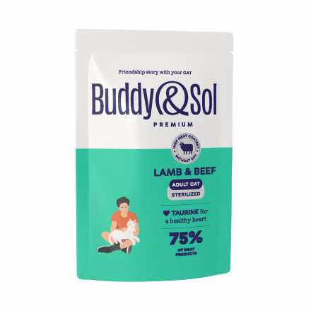 Buddy&amp;Sol Premium Sterilised для взрослых стерилизованных кошек с ягненком и телятиной в соусе, в паучах - 85 г х 14 шт