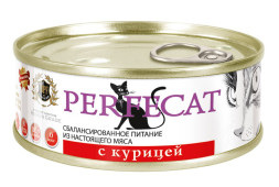 PERFECAT влажный корм для взрослых кошек мясное ассорти с курицей, в консервах - 100 г х 24 шт