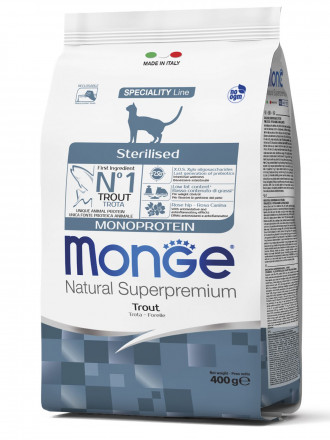 Monge Cat Monoprotein Sterilised сухой корм для стерилизованных кошек с форелью 400 г