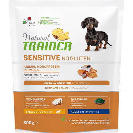 Trainer Natural Dog Sensitive Adult Mini сухой безглютеновый корм для собак мелких пород с чувствительным пищеварением с лососем - 800 г