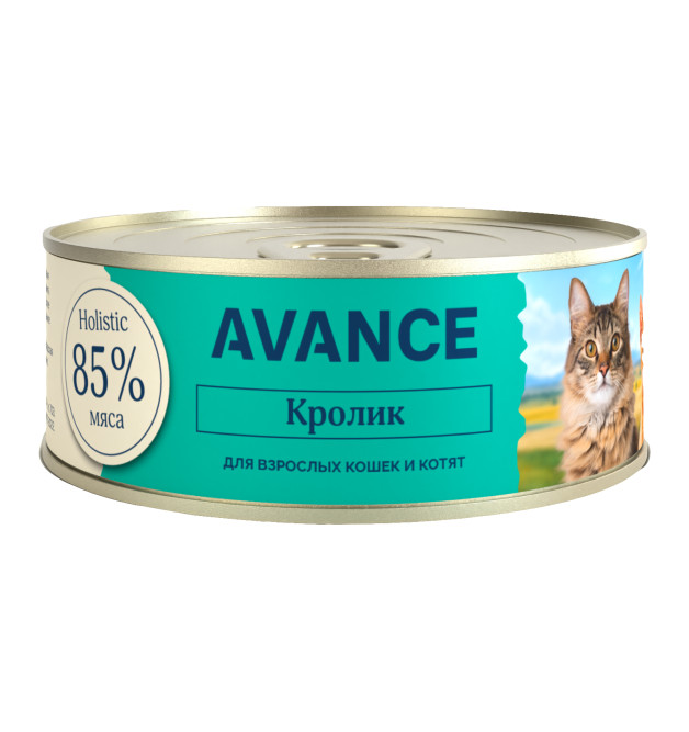 Avance влажный корм для котят и взрослых кошек с кроликом, в консервах - 100 г х 12 шт