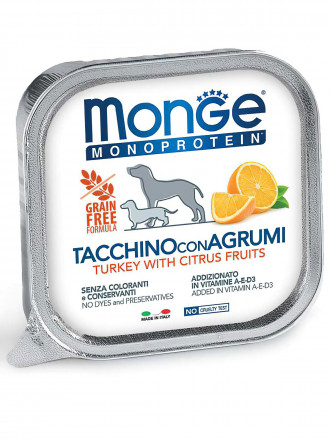 Monge Dog Monoprotein Fruits влажный корм для взрослых собак с индейкой, рисом и цитрусовыми в ламистере 150 г (24 шт в уп)
