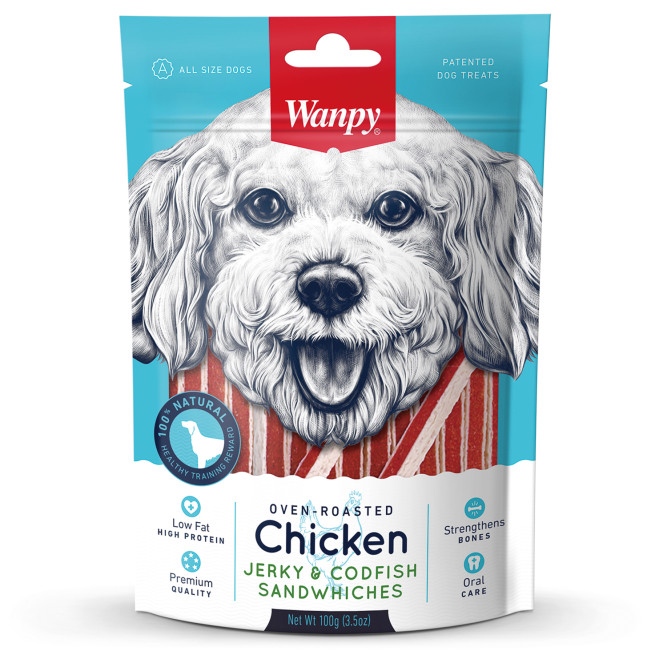 Wanpy Dog лакомство для собак курица с треской в форме сэндвича - 100 г