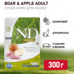 Farmina N&amp;D Prime Cat Boar &amp; Apple Adult сухой беззерновой корм для взрослых кошек с кабаном и яблоком - 300 г
