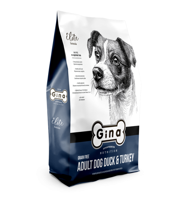 Gina Elite GF Dog Duck &amp; Turkey сухой беззерновой корм для взрослых собак с уткой и индейкой - 8 кг