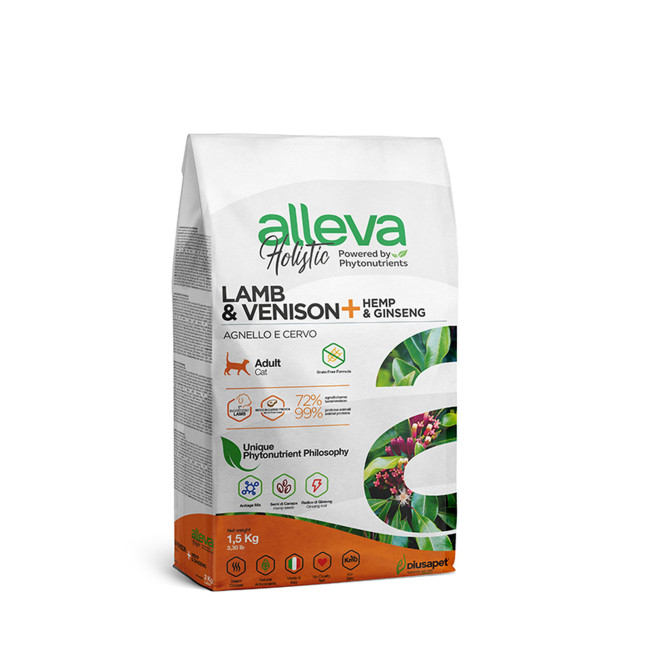 Alleva Holistic Cat Adult Lamb &amp; Venison сухой корм для взрослых кошек с ягненком и олениной, коноплей и женьшенем - 1,5 кг