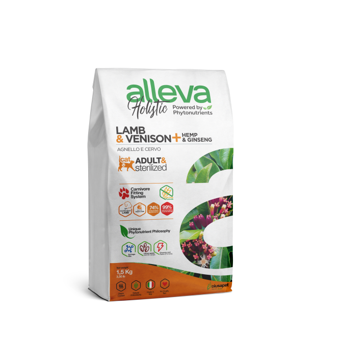 Alleva Holistic Cat Adult Lamb &amp; Venison сухой корм для взрослых кошек с ягненком и олениной, коноплей и женьшенем - 1,5 кг