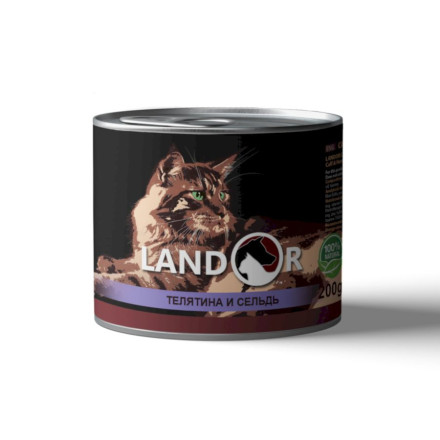 Landor влажный корм для кошек с телятиной и сельдью в консервах - 200 г