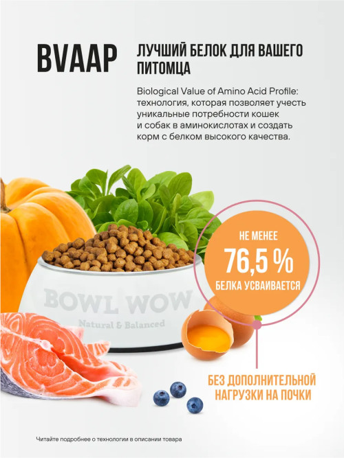 BOWL WOW сухой корм для взрослых собак крупных пород с индейкой, курицей, рисом и тыквой - 2 кг