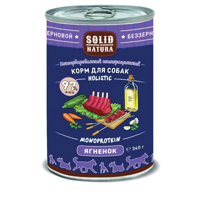 Solid Natura Holistic влажный корм для взрослых собак с ягненком, в консервах - 340 г х 6 шт