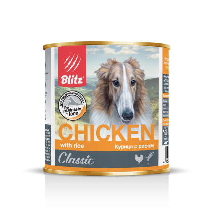 Blitz Classic Adult Dog влажный корм для взрослых собак, с курицей и рисом в консервах - 750 г x 12 шт