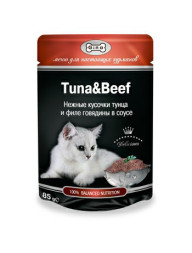 Gina влажный корм для взрослых кошек, с тунцом и говядиной, в паучах - 85 г х 24 шт