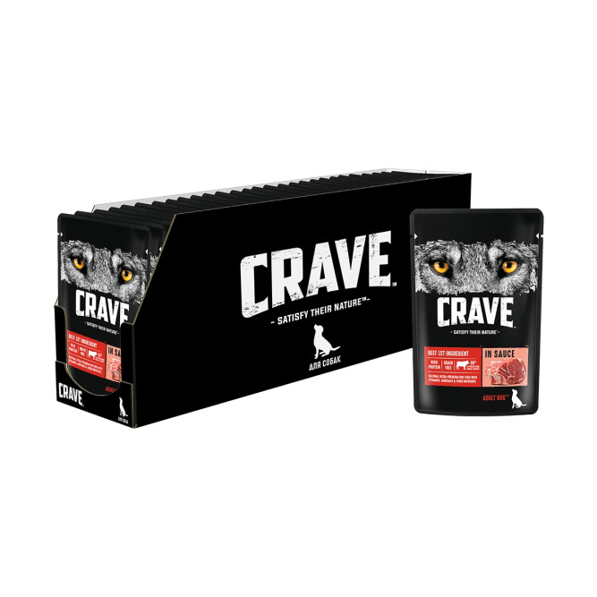 Crave влажный корм для взрослых собак всех пород с говядиной в соусе, в паучах - 85 г х 28 шт