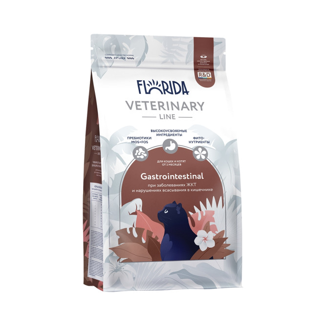 Florida Veterinary Line Gastrointestinal сухой диетический корм для взрослых кошек при заболеваниях ЖКТ и нарушениях всасывания в кишечнике - 350 г