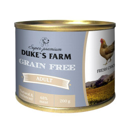 Duke's Farm Grain free влажный корм для взрослых собак паштет с курицей, клюквой и шпинатом, в консервах - 200 г х 24 шт