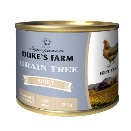 Duke&#039;s Farm Grain free влажный корм для взрослых собак паштет с курицей, клюквой и шпинатом, в консервах - 200 г х 24 шт