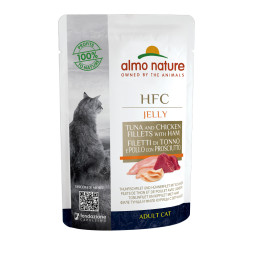 Almo Nature HFC Jelly with Tuna, Chicken and Ham паучи для взрослых кошек с тунцом, курицей и ветчиной в желе - 55 г х 24 шт