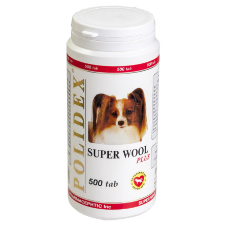 Polidex Super Wool Plus кормовая добавка для собак, для кожи и шерсти - 500 табл.