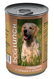 Dog Lunch влажный корм для взрослых собак с говядиной, сердцем и печенью в желе, в консервах - 410 г х 12 шт