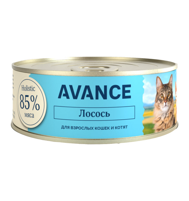 Avance влажный корм для котят и взрослых кошек с лососем, в консервах - 100 г х 12 шт