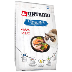 Ontario Cat Longhair сухой корм для взрослых кошек длинношерстных пород с уткой и лососем - 2 кг