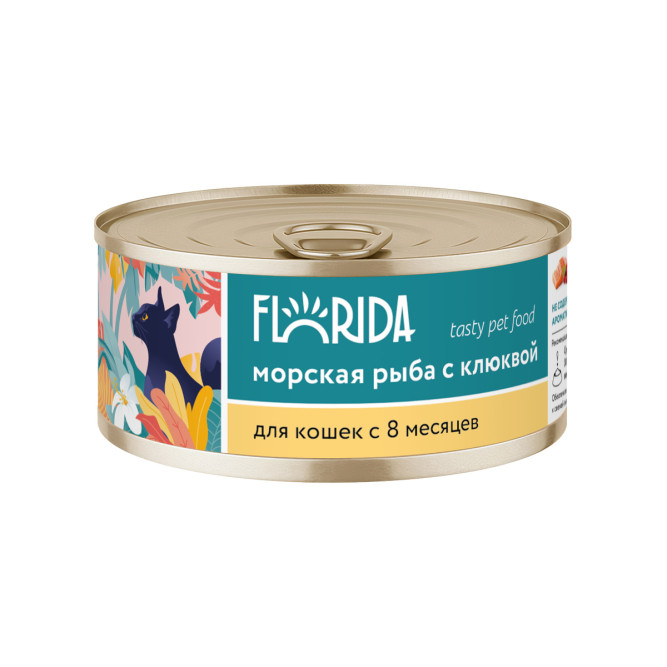 Florida влажный корм для взрослых кошек, из морской рыбы с клюквой, в консервах - 100 г х 12 шт