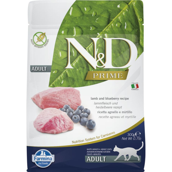 Farmina N&amp;D Prime Cat Grain Free Lamb &amp; Blueberry Adult сухой беззерновой корм для взрослых кошек с ягненком и черникой - 300 г