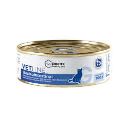 Chester Vetline Gastrointestinal влажный диетический корм для кошек при заболеваниях ЖКТ, с индейкой и курицей, в консервах - 100 г х 6 шт
