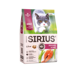Sirius сухой корм для взрослых кошек, с лососем и рисом - 1,5 кг