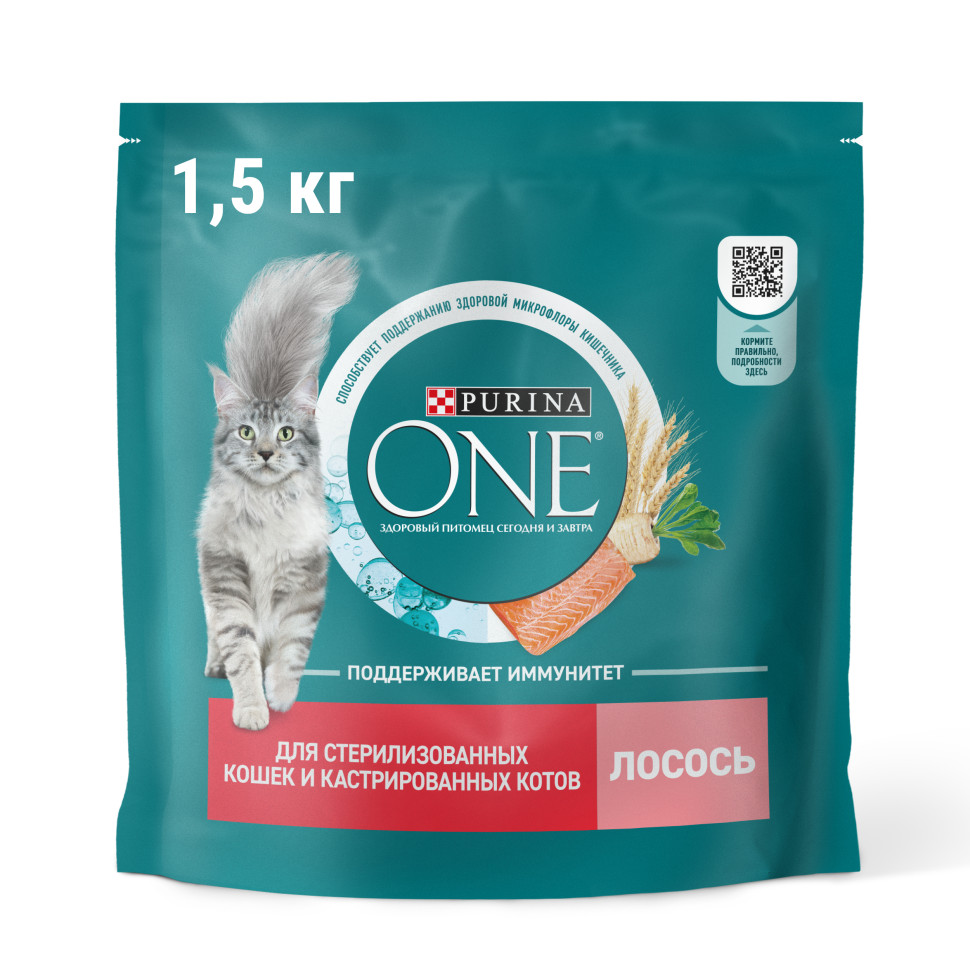 Purina One сухой корм для стерилизованных кошек с лососем и пшеницей - 1,5  кг - купить в Москве | КотМатрос