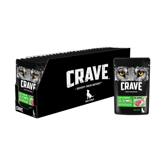 Crave влажный корм для взрослых собак всех пород с ягненком в соусе, в паучах - 85 г х 28 шт