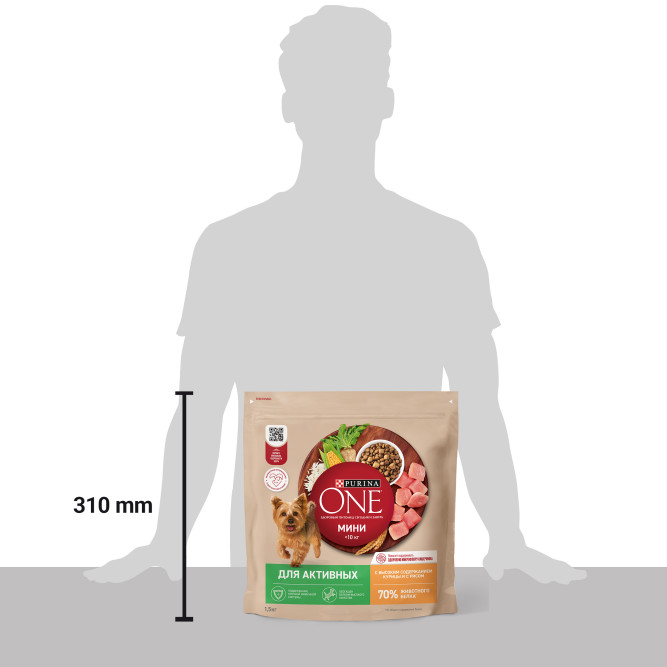 Purina ONE Мини сухой корм для собак мелких пород при активном образе жизни с курицей и рисом - 1,5 кг