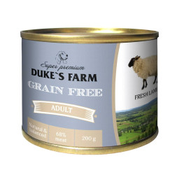 Duke's Farm Grain free влажный корм для взрослых собак паштет с ягненком, клюквой и шпинатом, в консервах - 200 г х 24 шт