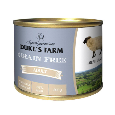 Duke&#039;s Farm Grain free влажный корм для взрослых собак паштет с ягненком, клюквой и шпинатом, в консервах - 200 г х 24 шт