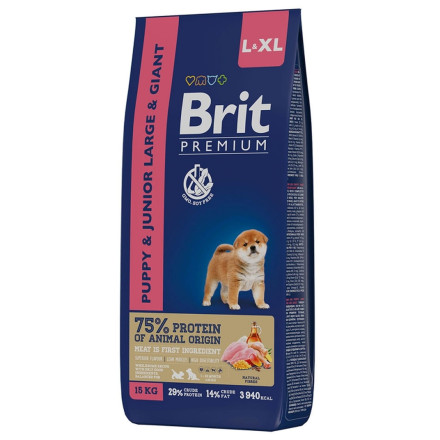 Brit Premium Dog Puppy and Junior Large and Giant сухой корм для щенков и молодых собак крупных и гигантских пород с курицей - 15 кг