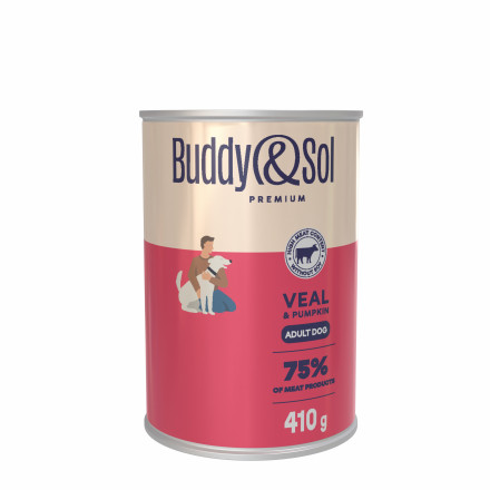 Buddy&amp;Sol Premium для собак всех пород с телятиной и тыквой, в консервах - 410 г х 9 шт