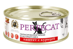 PERFECAT влажный корм для взрослых кошек паштет с курицей, в консервах - 100 г х 24 шт