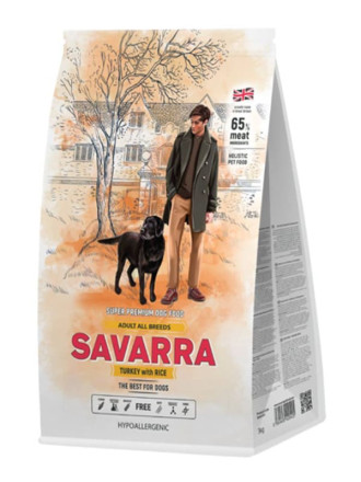 Savarra Adult Dog Turkey сухой корм для взрослых собак всех пород с индейкой и рисом  - 3 кг