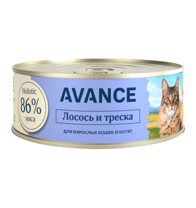 Avance влажный корм для котят и взрослых кошек с рыбным ассорти, в консервах - 100 г х 12 шт