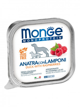 Monge Dog Monoprotein Fruits влажный корм для взрослых собак с уткой и малиной в ламистере 150 г (24 шт в уп)