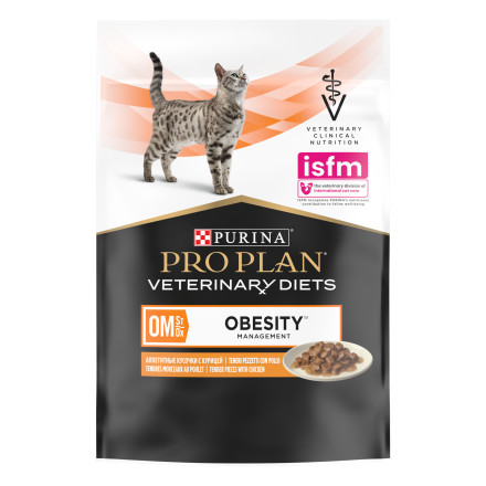 Purina Pro Plan Veterinary Diets OM Obesity Management влажный диетический корм для взрослых кошек для снижения избыточной массы тела, с курицей, в паучах - 85 г х 10 шт