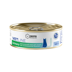 Chester Vetline Urinary влажный диетический корм для кошек для профилактики мочекаменной болезни, с мясом, в консервах - 100 г х 12 шт